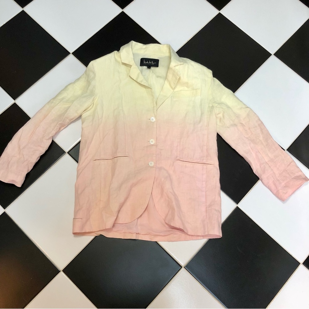 Vintage 90s Nicole Miller Oversized Linen Blazer Yellow Pink Gradient Ombre sz M